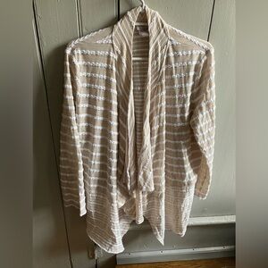 Chico's Cardigan Womens 2 Large Tan White Textured Striped Waterfall Front